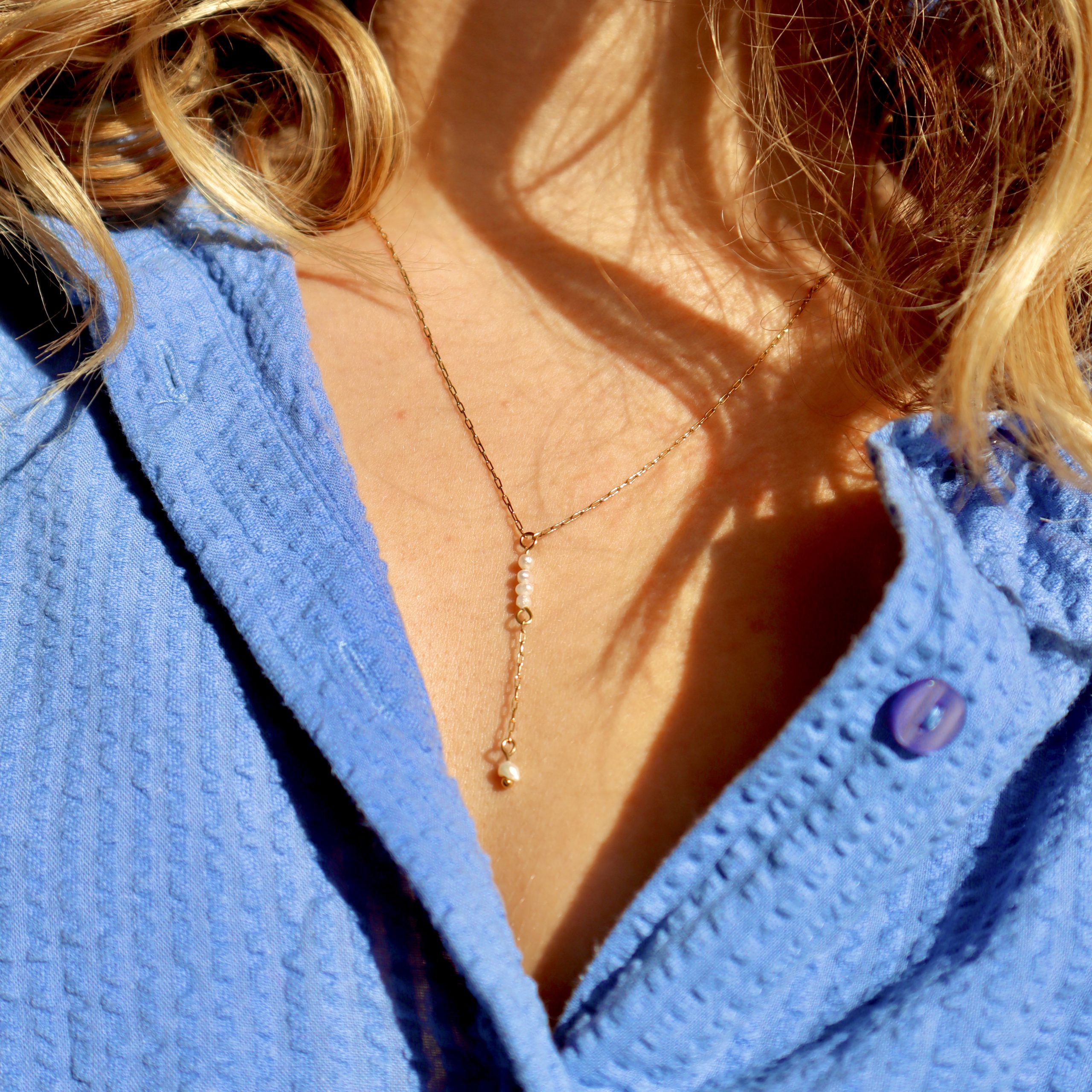 Collier Nymphea en acier inoxydable et perles d'eau douce